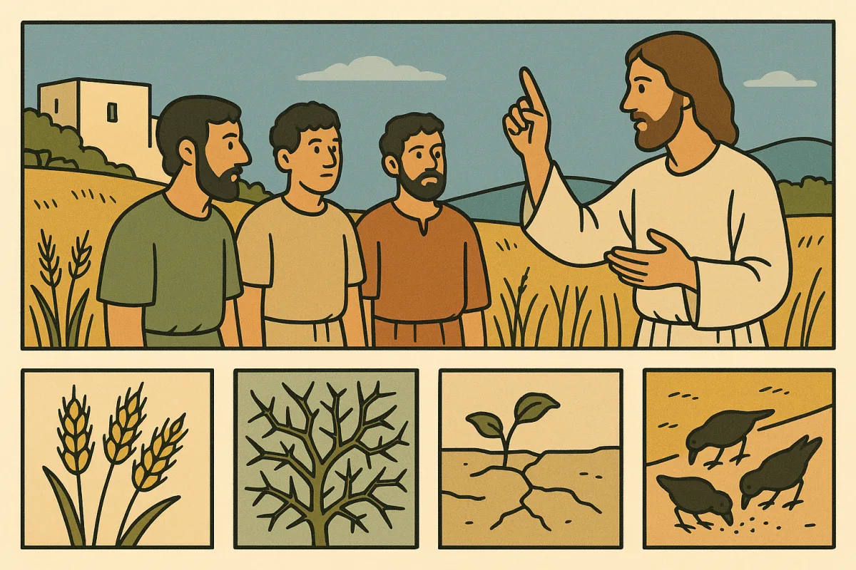 Jésus explique aux apôtres les quatre terrains du semeur