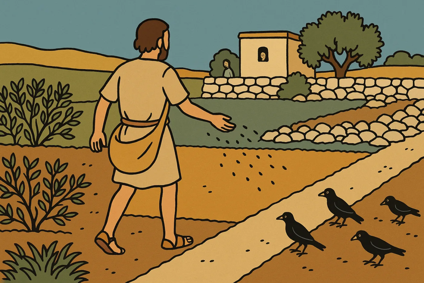 Le semeur jette le grain le long du chemin, où les oiseaux l'attendent